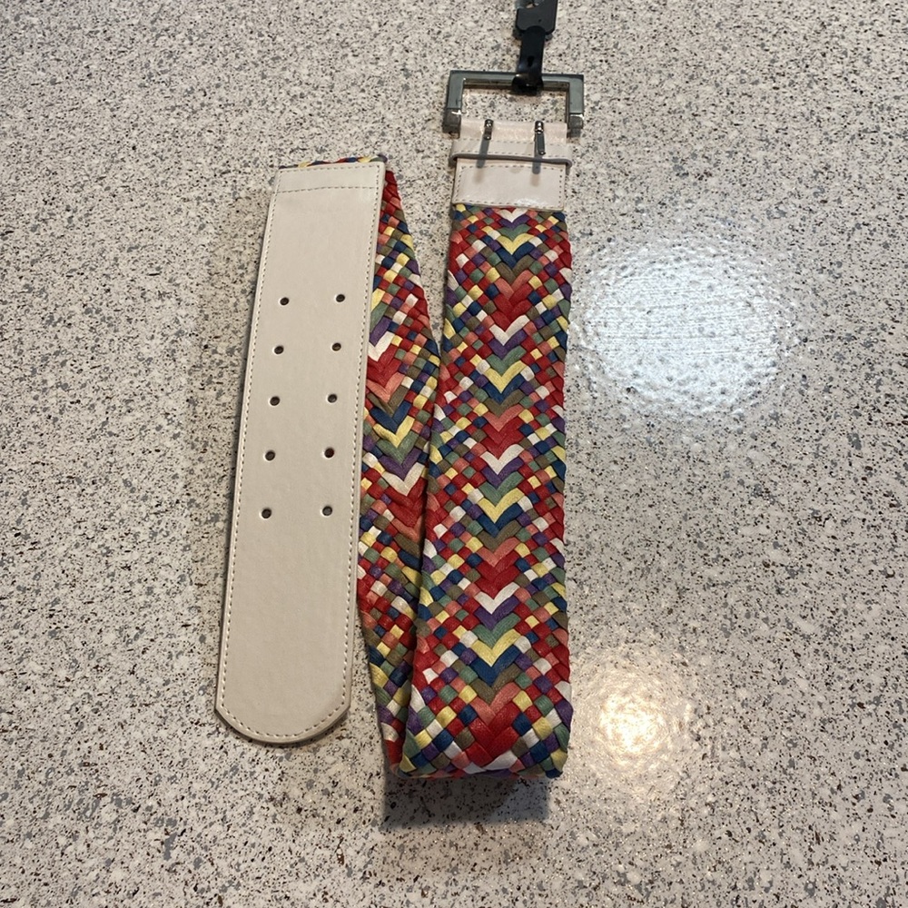 White Multi Braided 37” Small Woven Lattice Belt Square Buckle